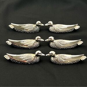 Vintage Set of Six Silver Plated Decorative Duck Knife Rests Made by Silea